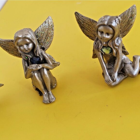 Vintage Pewter & Gemstone Fairies Figurines Lot of 5 - Picture 7 of 16